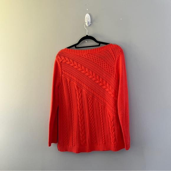 Talbots Red Orange Boat Neck Sweater Cable Knit Cotton Size Large Petite LP - Picture 3 of 8